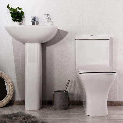 Oxford Fair Bathroom Suite With Toilet, Slimline Seat, Basin & Pedestal.