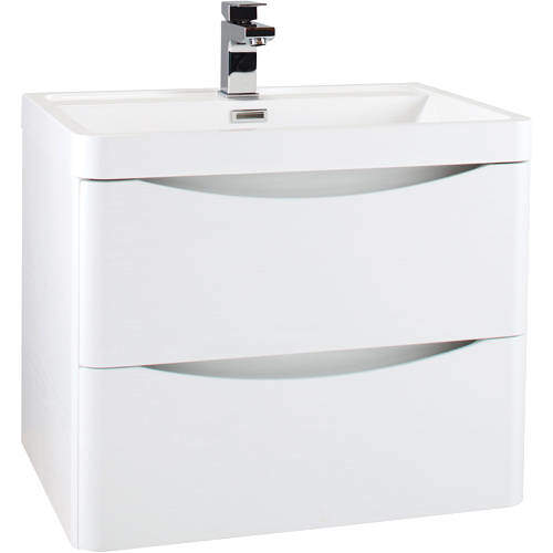 Italia Furniture 600mm Wall Mounted Vanity Unit With Basin (Gloss White).