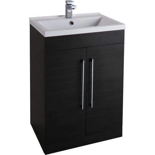 Italia Furniture 600mm Vanity Unit With White Basin (Black).