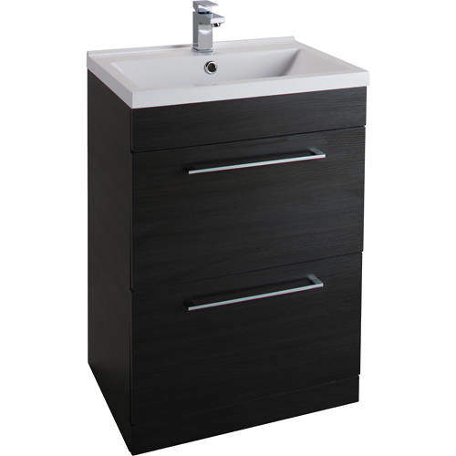 Italia Furniture 600mm Vanity Unit With Drawers & White Basin (Black).