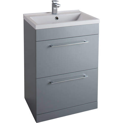 Italia Furniture 600mm Vanity Unit With Drawers & White Basin (Grey).