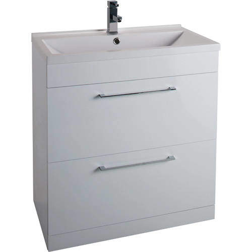 Italia Furniture 800mm Vanity Unit With Drawers & White Basin (Gloss White).