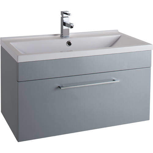 Italia Furniture 800mm Vanity Unit With Drawer & White Basin (Grey).