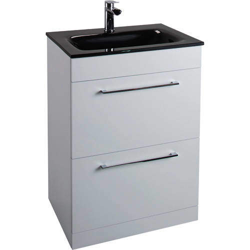 Italia Furniture 600mm Vanity Unit With Drawers & Black Basin (Gloss White).