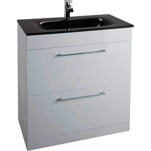 Italia Furniture 800mm Vanity Unit With Drawers & Black Basin (Gloss White).