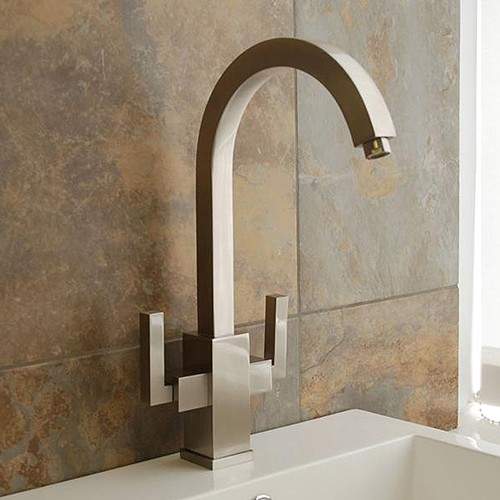 Hydra Qubic Kitchen Mixer Tap With Twin Lever Control (Brushed Steel).