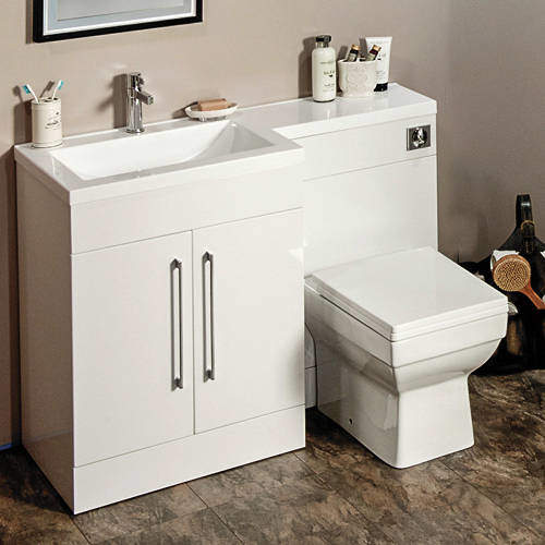 Italia Furniture L Shaped Vanity Pack With BTW Unit & Basin (LH, Gloss White).