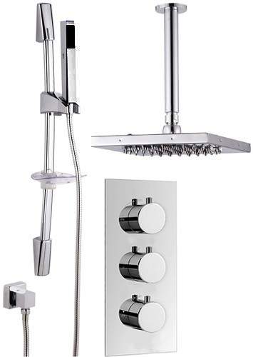 Hydra Showers Triple Thermostatic Shower Set, Slide Rail & Square Head.