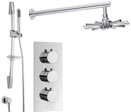 Hydra Showers Triple Thermostatic Shower Set, Slide Rail & Star Head.