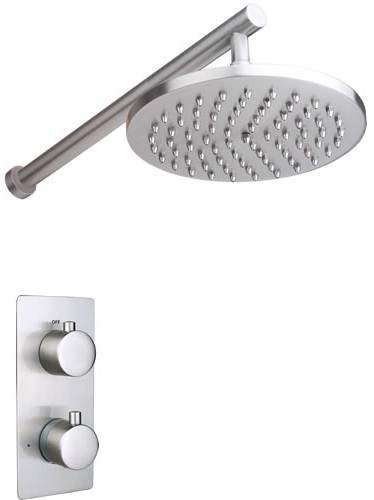 Hydra Showers Twin Thermostatic Shower Valve & 8in Head (Brushed Steel).