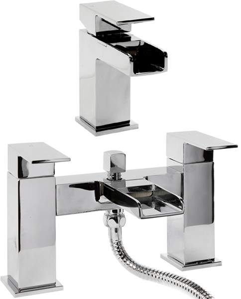 Hydra Waterfall Waterfall Basin & Bath Shower Mixer Tap Set (Chrome).