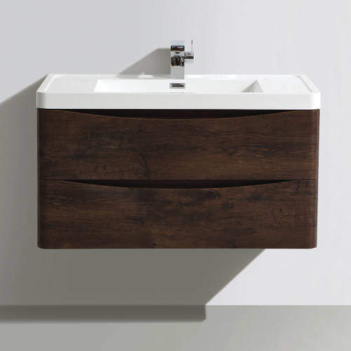 Italia Furniture 900mm Wall Mounted Vanity Unit With Basin (Chestnut).