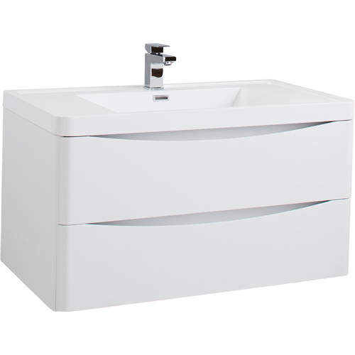 Italia Furniture 900mm Wall Mounted Vanity Unit With Basin (White Ash).