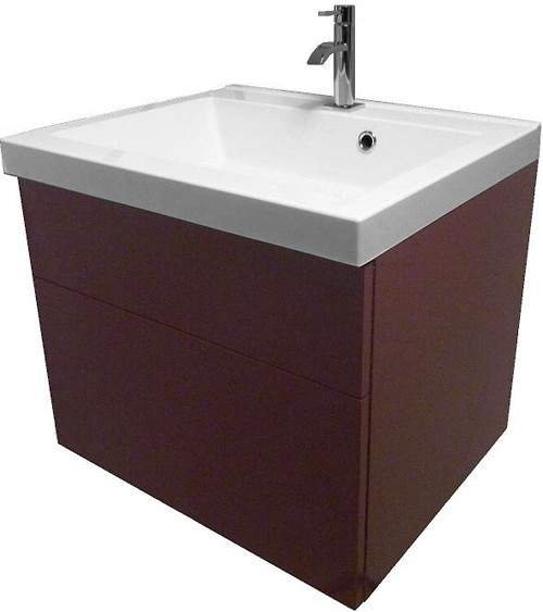 Hydra Wall Hung Vanity Unit With Drawer & Basin (Burgundy), 600x500mm.