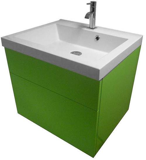 Hydra Wall Hung Vanity Unit With Drawer & Basin (Green), 600x500mm.