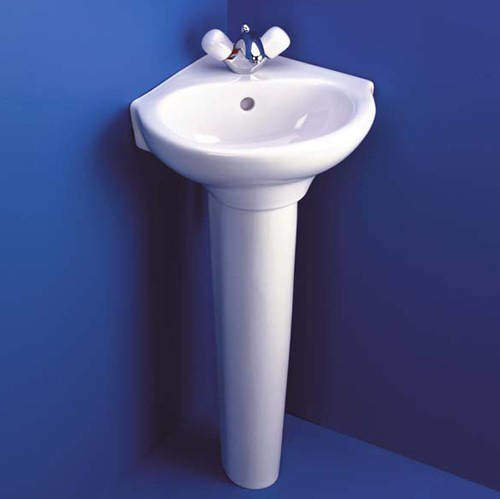 Ideal Standard Studio 1 Tap Hole Corner Basin And Pedestal. 450mm.