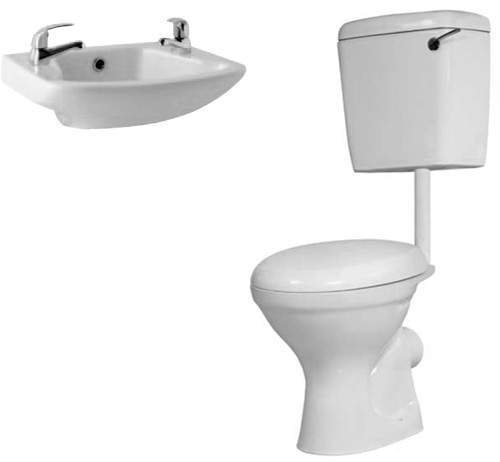 Hydra Alpha Low Level Suite With Toilet Pan. Cistern & 2 Hole Basin.