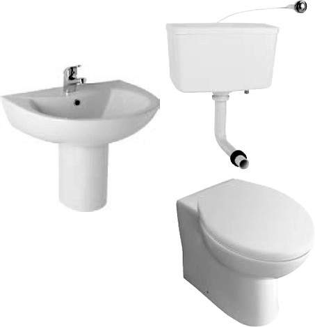 Hydra G4K Suite With BTW Toilet Pan. Cistern, Seat, Basin And Semi Pedestal.