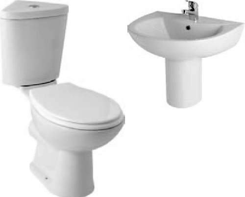 Hydra G4K Corner Toilet With Seat, Basin & Semi Pedestal.