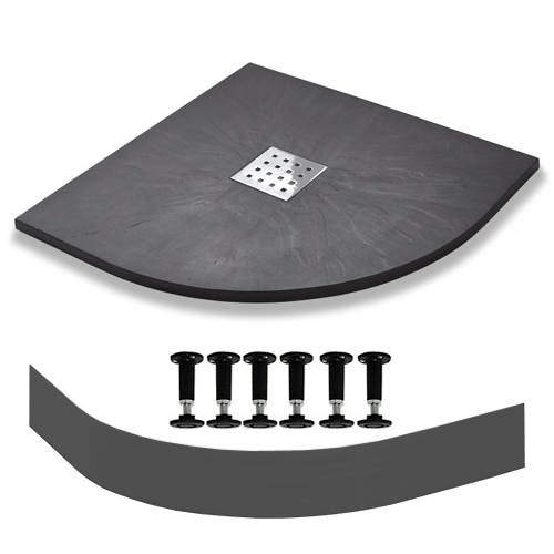 Slate Trays Quadrant Easy Plumb Shower Tray & Waste 800mm (Graphite).