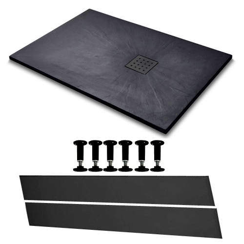 Slate Trays Rectangular Easy Plumb Shower Tray & Waste 1200x800 (Black).