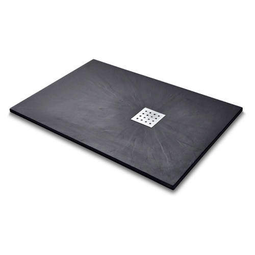 Slate Trays Rectangular Shower Tray & Chrome Waste 1400x800 (Black).