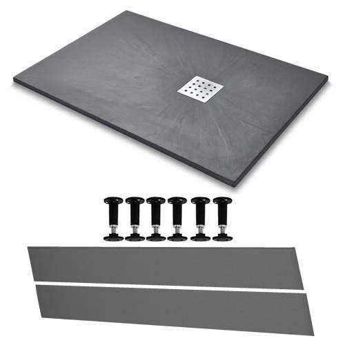 Slate Trays Rectangular Easy Plumb Shower Tray & Waste 1600x800 (Graphite).