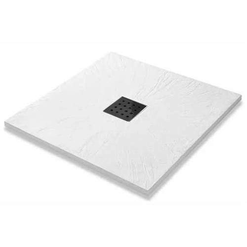 Slate Trays Square Shower Tray & Graphite Waste 800x800 (White).