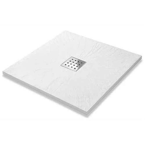 Slate Trays Square Shower Tray & Chrome Waste 800x800 (White).