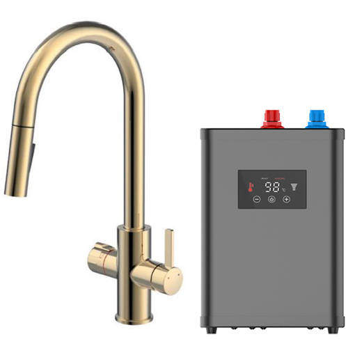 Kedl Reach Digital 4 In 1 Boiling Water Kitchen Tap (Brushed Gold, 2.4L).