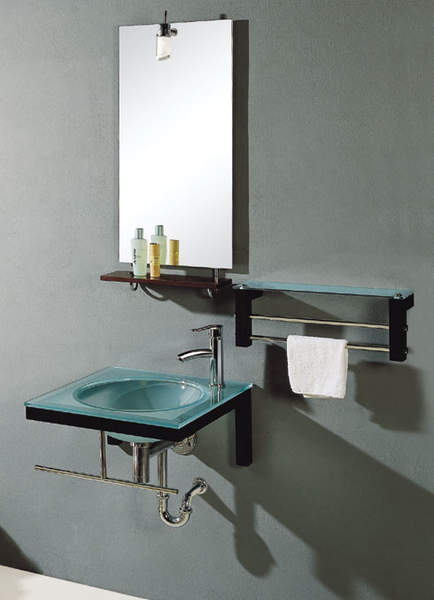 Lucy Fife wall hung glass basin set.