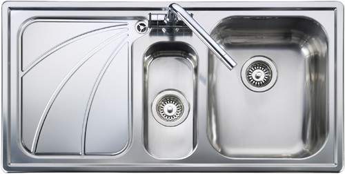 Rangemaster Chicago 1.5 bowl stainless steel kitchen sink with left hand drainer.