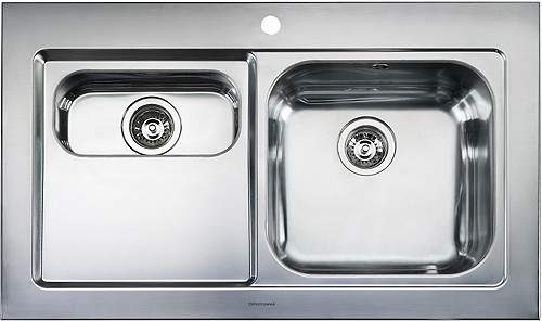 Rangemaster Mezzo 1.5 Bowl Stainless Steel Sink, Left Hand Drainer.