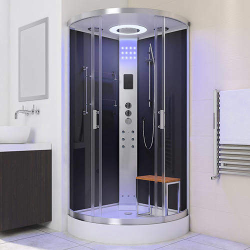 Lisna Waters Quadrant Steam Shower Enclosure 900x900mm (Black Glass).