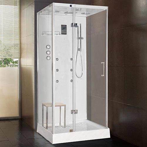 Lisna Waters Square Shower Cabin With Hinged Door 900x900mm (White).