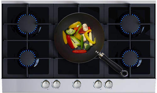 Osprey Hobs Gas Hob With 5 x Burners & Black Glass Top (900mm).