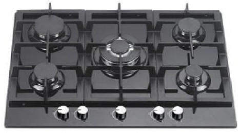 Osprey Hobs Gas Hob With 5 x Burners & Black Glass Top (700mm).