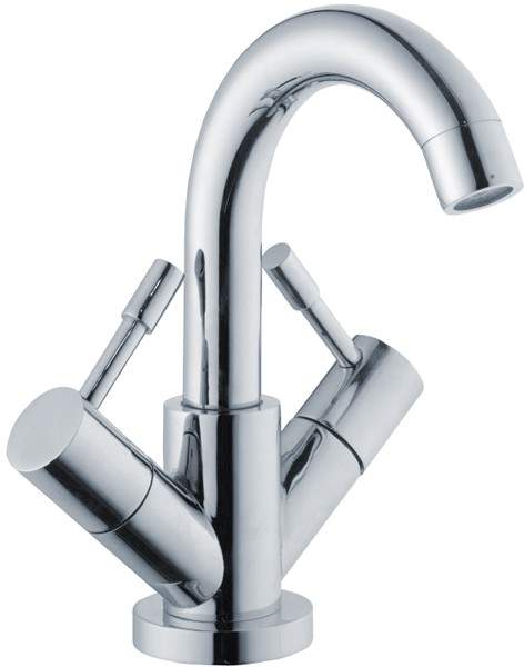 Crown Series 2 Basin Mixer Tap With Swivel Spout & Pop Up Waste (Chrome).