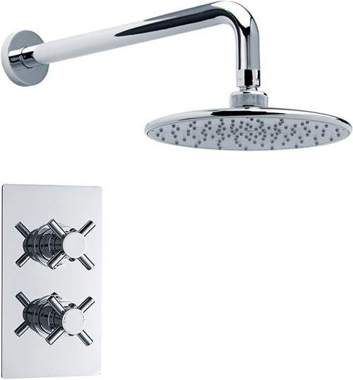 Crown Showers Twin Thermostatic Shower Valve With Round Head & Arm.