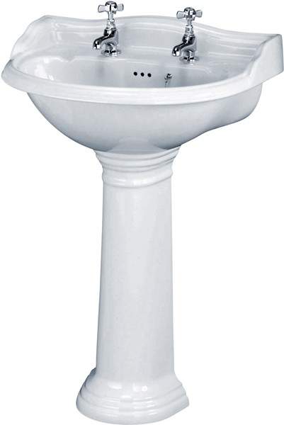 Crown Ceramics Ryther 600mm Basin & Pedestal (2 Tap Holes).