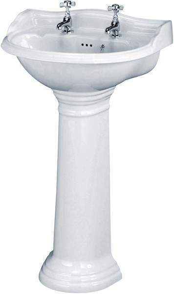 Crown Ceramics Ryther 500mm Basin & Pedestal (2 Tap Holes).