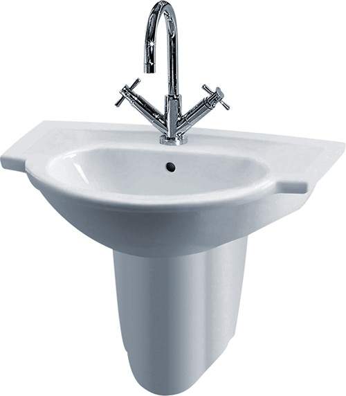 Crown Ceramics Linton 600mm Wall Hung Basin & Semi Pedestal (1 Tap Hole).