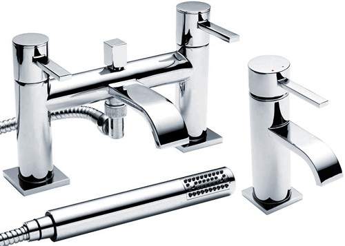 Crown Series W Basin & Bath Shower Mixer Tap Set (Chrome).