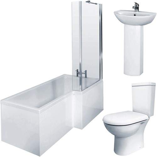 Crown Suites Square Shower Bath Suite, Toilet & Basin (Right Handed).