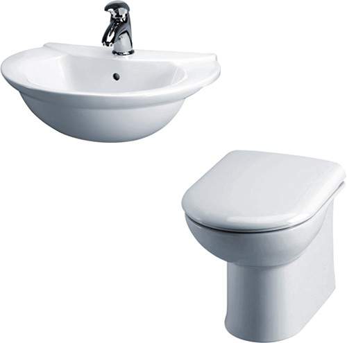 Crown Ceramics Otley Suite With Back To Wall Pan, Seat, Recessed Basin.