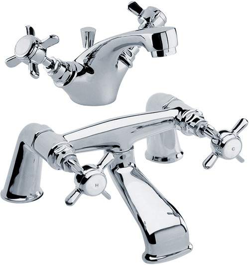 Crown Traditional Basin & Bath Filler Tap Set (Chrome).