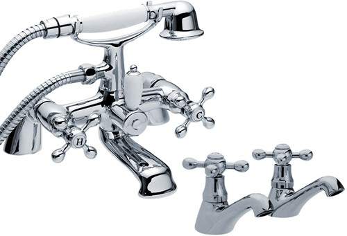 Viscount Basin Taps & Bath Shower Mixer Tap Set (Chrome).