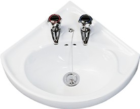 Shires 2 tap hole corner basin + Free brackets. 470x410mm.