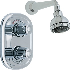Wicklow Concealed twin thermostatic valve with fixed head. (Chrome)