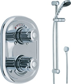 Wicklow Concealed twin thermostatic valve with slide rail kit. (Chrome)